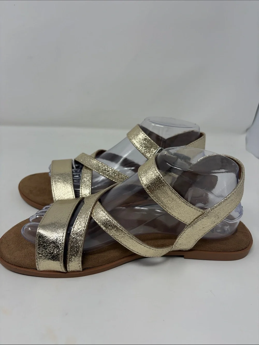 Toms Metallic Gold Strappy Comfort Sandals Size 9 Excellent Pre-Loved Condition
